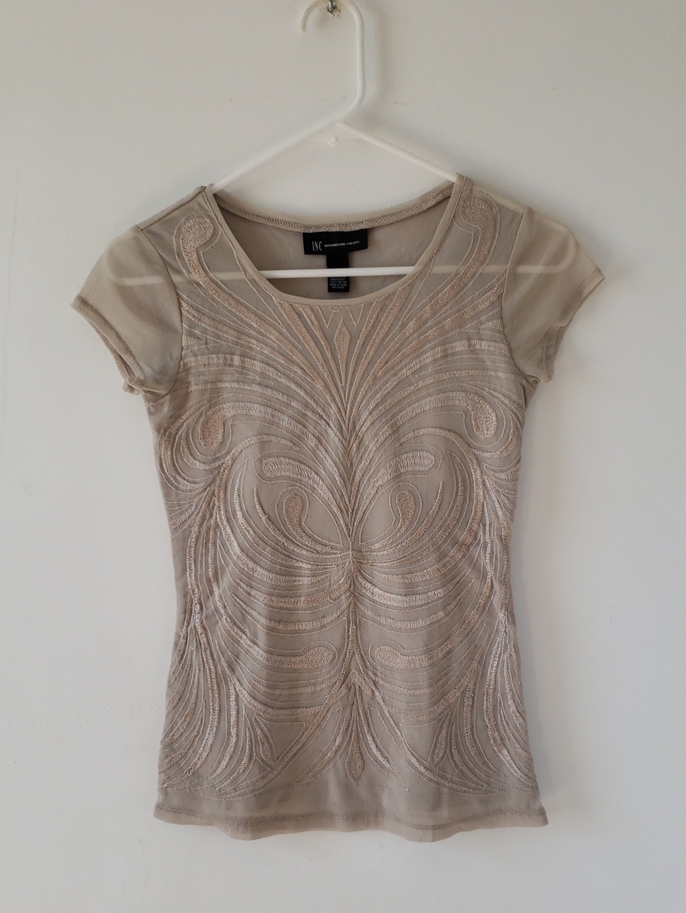 INC International Concepts Light Beige Embroidered Top